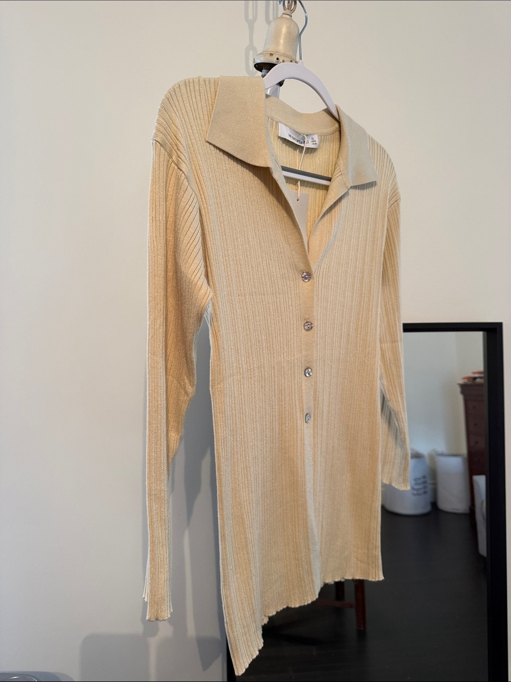 Ribbed V-Neck Button-Up Sweater - Cream